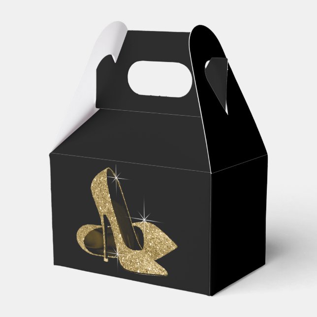 Gold Glitter High Heel Shoe Favor Box (Front Side)