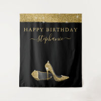 Gold Glitter High Heels Birthday Backdrop