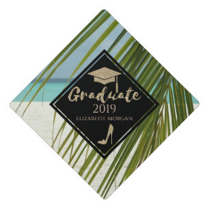 Gold Glitter High Heels,Graduate Cap, Palm Beach Graduation Cap Topper