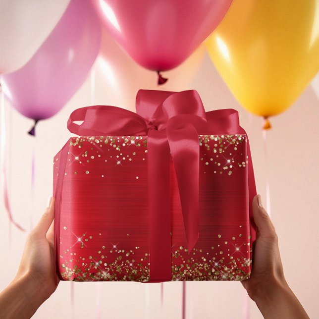 Gold Glitter Holiday Red Ombre Foil Wrapping Paper (Gold Glitter Holiday Red Ombre Foil Wrapping Paper)