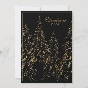 Gold Glitter Holiday Trees Elegant Christmas Card