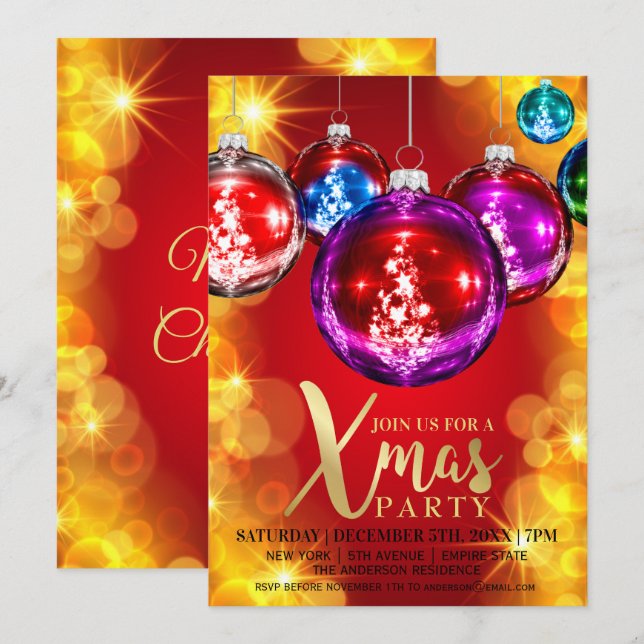 Gold Glitter Holiday Xmas Party Invitation (Front/Back)
