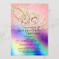 Gold Glitter Holographic Masquerade Birthday