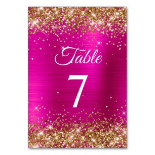 Gold Glitter Hot Pink Foil Elegant Table Number