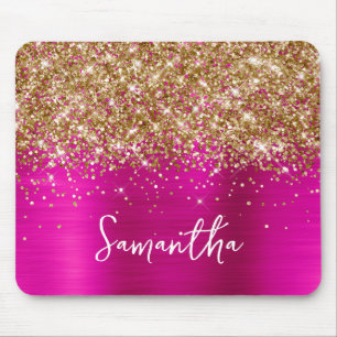 Gold Glitter Hot Pink Glam Name Mouse Pad