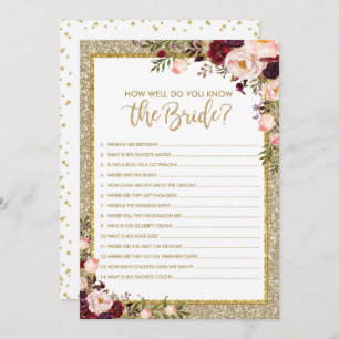 Gold Glitter How Well You Know Bride Game Card