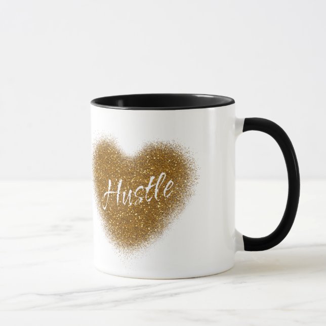 Gold Glitter HUSTLE Heart Personalized Coffee Mug (Right)