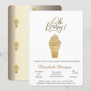 Gold Glitter Ice cream Oh Baby Summer Baby Shower  Invitation