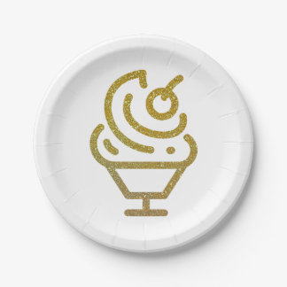 Gold Glitter Ice Cream Sundae Paper Plate