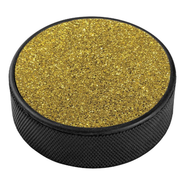 Gold Glitter Image Pattern Hockey Puck (3/4)