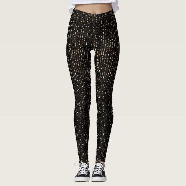 Gold glitter in black background leggings (Front)