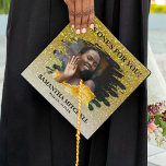 Gold Glitter In Honour of Photo Tribute Graduatio Graduation Cap Topper<br><div class="desc">Elegant memorial graduation cap topper featuring a gold glitter background,  white ombre overlay,  a photo of the person who is no longer here,  the saying "this one's for you!",  name,  and birth/death dates.</div>