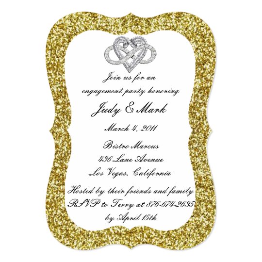 Gold Glitter Infinity Heart Engagement Party Card