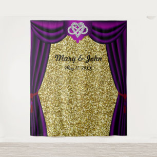 Gold Glitter Infinity Heart Purple Curtain Tapestry