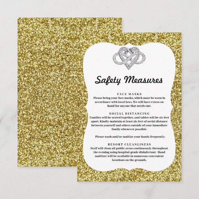 Gold Glitter Infinity Heart Safety Measures Enclosure Card (Front/Back)