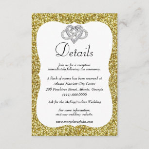 Gold Glitter Infinity Heart Wedding Details Enclosure Card