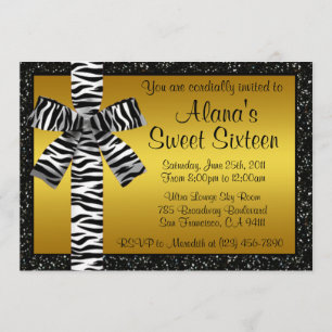 Gold Glitter Invite With Zebra Print Bow