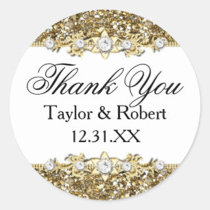 Gold Glitter & Jewel Thank You Sticker