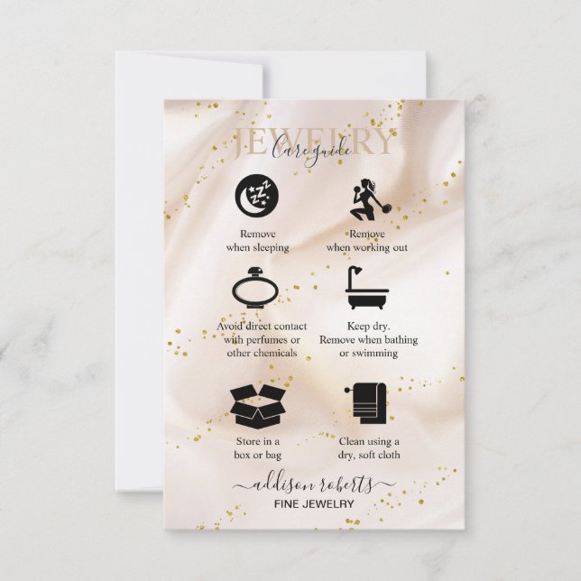 Gold glitter Jewellery Care   Thank You Card (Front)