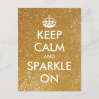 Gold glitter Keep calm and sparkle on postcards