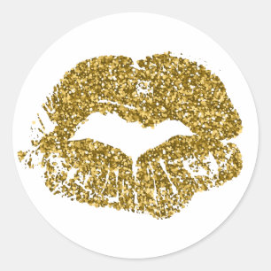 Gold Glitter Kisses Classic Round Sticker