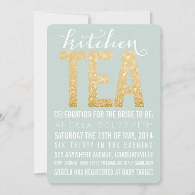 Gold Glitter Kitchen Tea Shower Party Invitation (Front)