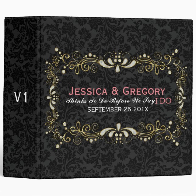 Gold & Glitter lace Frame Over Black Damasks Binder (Front/Spine)