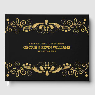 Gold Glitter Lace Frame Wedding Guestbook