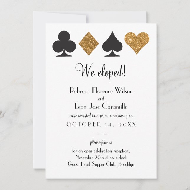 Gold Glitter Las Vegas Elopement Announcment Invitation (Front)
