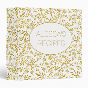 Gold glitter leaves pattern trendy recipe binder