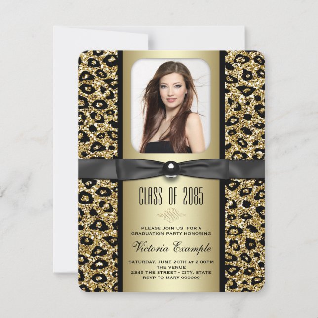 Gold Glitter Leopard Graduation Announcement (Front)