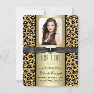 Gold Glitter Leopard Graduation Announcement