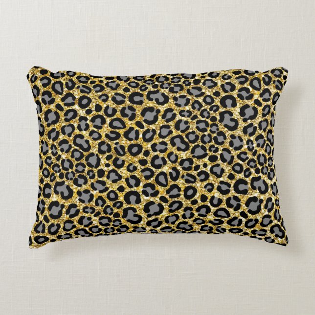  Gold Glitter Leopard Pattern Girly Cheetah Print Accent Pillow (Front)