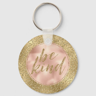 Gold Glitter Leopard Print Blush Rose Be Kind  Keychain