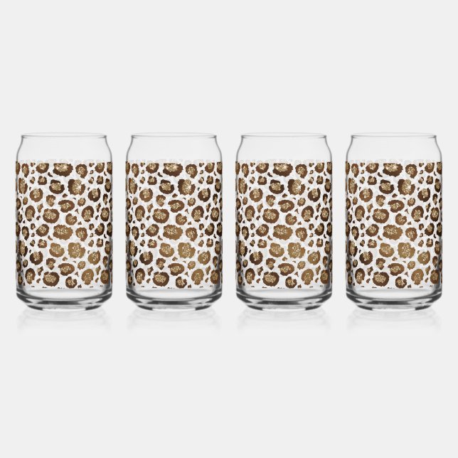 Gold Glitter Leopard Print Can Glass (Front)
