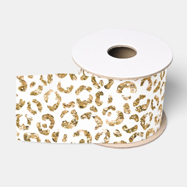 Gold Glitter Leopard Print Grosgrain Ribbon (Spool)