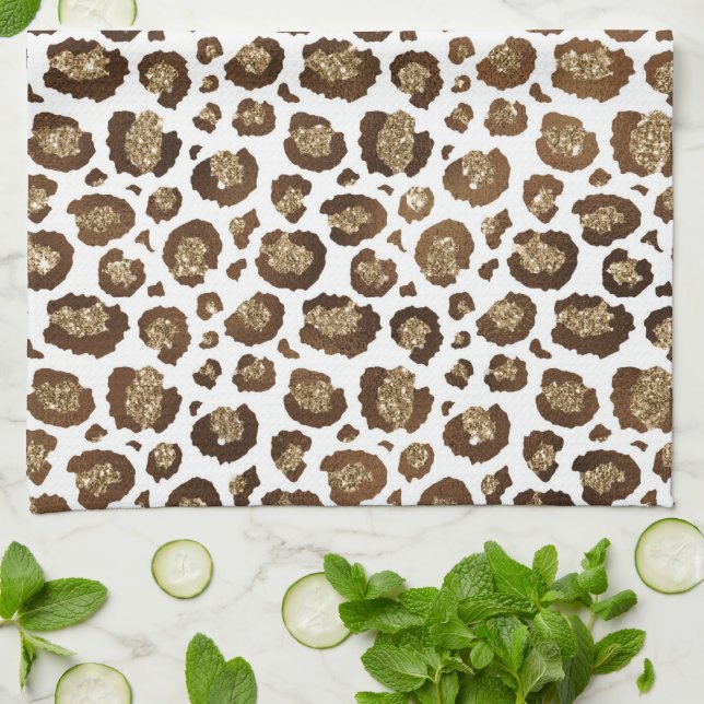 Gold Glitter Leopard Print Kitchen Towel (Folded)