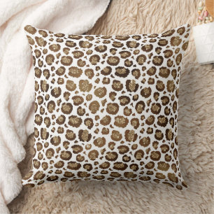 Gold Glitter Leopard Print Throw Pillow