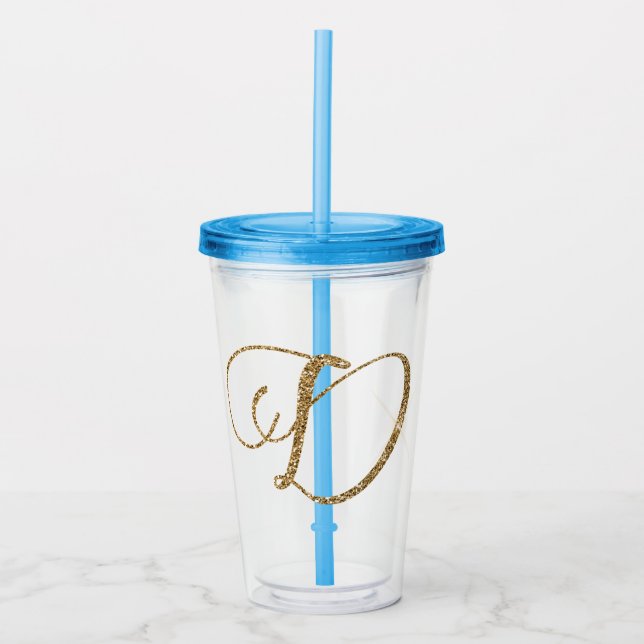 Gold Glitter Letter D Acrylic Tumbler (Front)