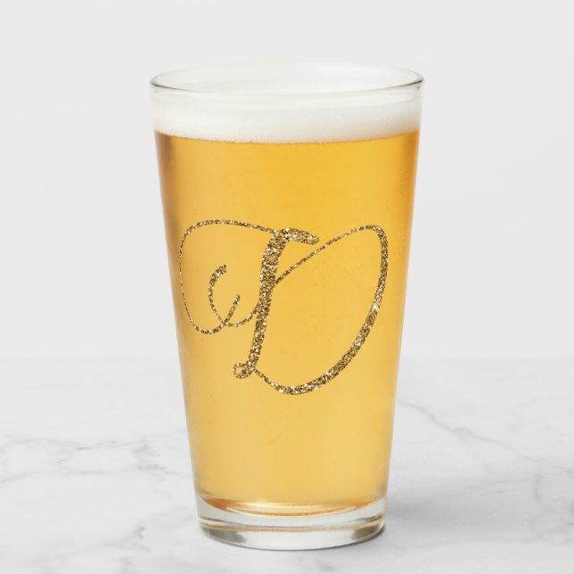 Gold Glitter Letter D Glass (Front Filled)