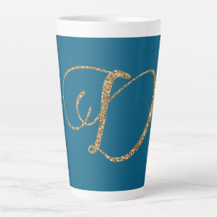 Gold Glitter Letter D Latte Mug
