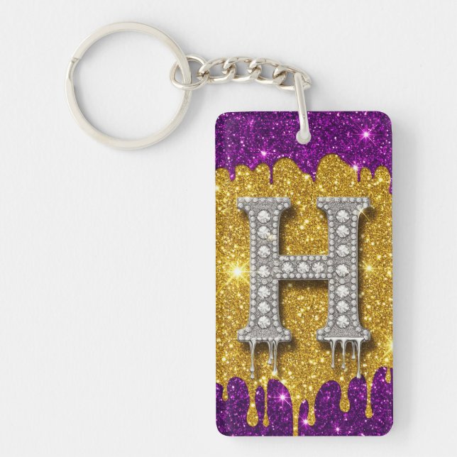 Gold Glitter Letter H Custom Name Keychain Gift (Front)