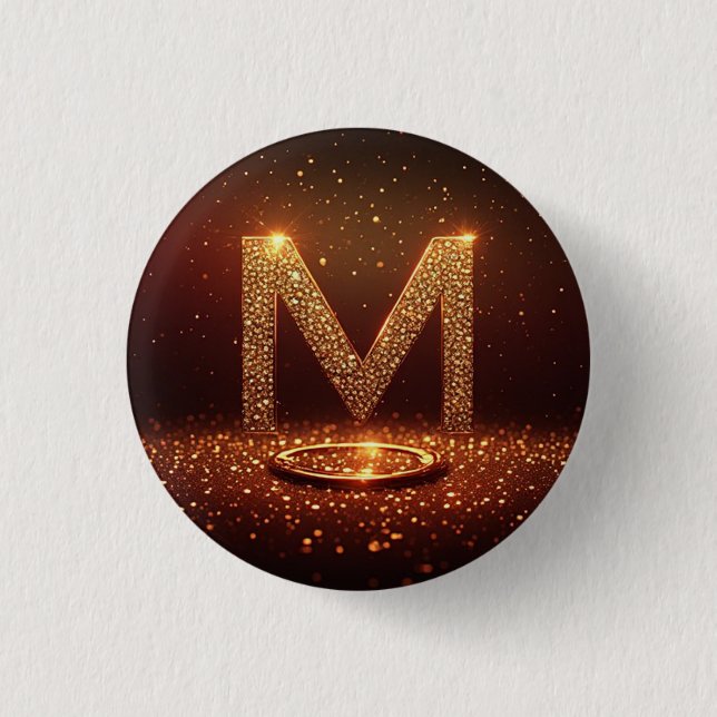 Gold Glitter Letter M Monogram Gift 1 Inch Round Button (Front)