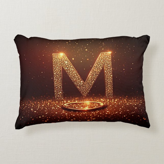 Gold Glitter Letter M Monogram Gift Accent Pillow (Front)