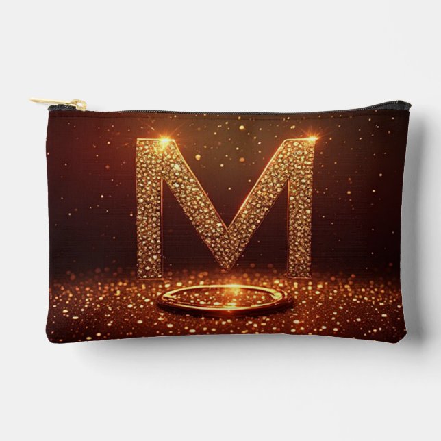 Gold Glitter Letter M Monogram Gift Accessory Pouch (Front)