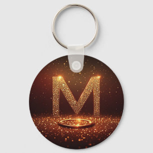 Gold Glitter Letter M Monogram Gift Keychain