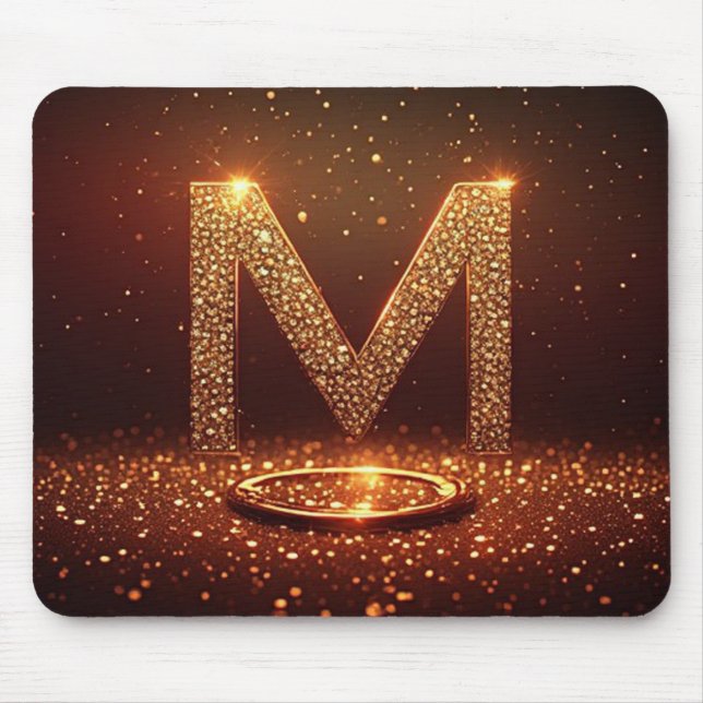 Gold Glitter Letter M Monogram Gift Mouse Pad (Front)