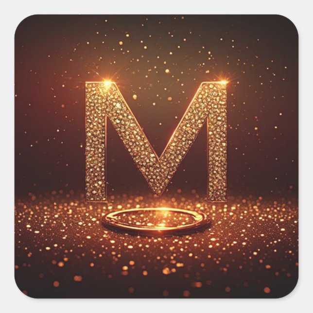 Gold Glitter Letter M Monogram Gift Square Sticker (Front)