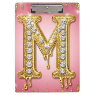Gold Glitter Letter M With Diamonds Clipboard