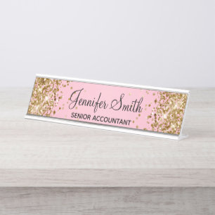 Gold Glitter Light Pink Gradient Desk Name Plate